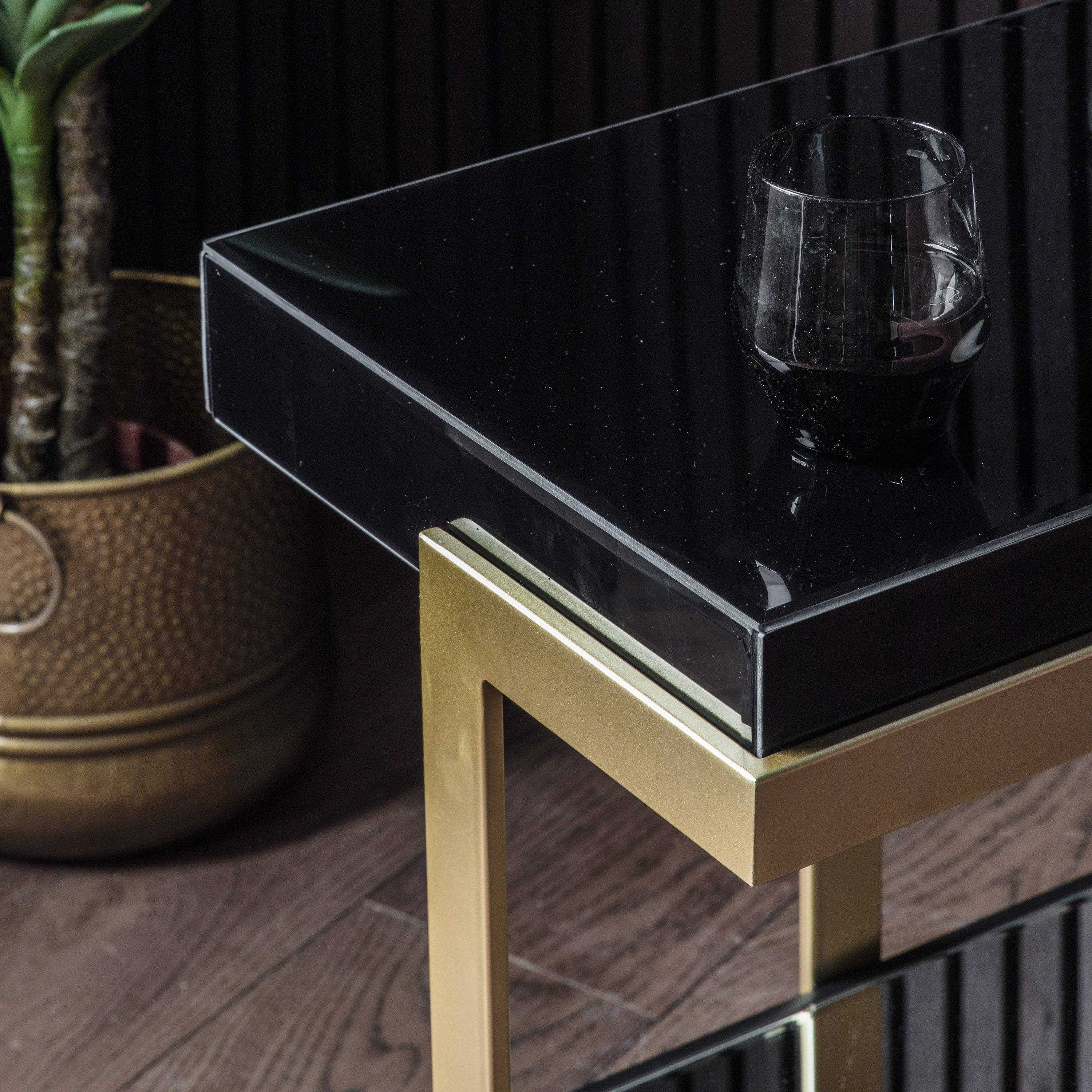 Althea Art Deco Gold & Black Glass Side Table